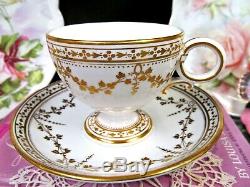 English Porcelain tea cup and saucer WORCESTER pedestal teacup footed gold gilt