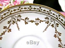 English Porcelain tea cup and saucer WORCESTER pedestal teacup footed gold gilt
