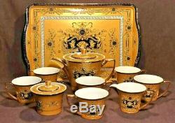 Euro Porcelain 10-pc Yellow Premium Dining Tea Cup Set 24 kt Medusa Greek Key
