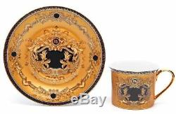 Euro Porcelain 16-Pc Yellow Deluxe Dining Set, 24K Gold Greek Key Bone China