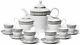 Euro Porcelain 17-pc Tea Cup Coffee Set, Silver Greek Key Design Service For 6