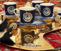 Evil Eye Turkish Coffee Set, Free Shipping, Porcelain Luxurious Coffee Set