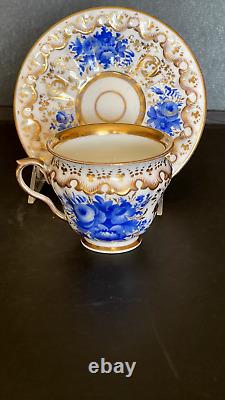 Exquisite Old Paris Porcelain hand painted cobalt blue and gold cup and saucer