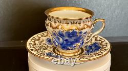 Exquisite Old Paris Porcelain hand painted cobalt blue and gold cup and saucer