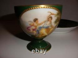 Exquisite antique Royal Vienna porcelain cup saucer cherub scenic artist signed