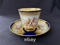 FINE OLD 19th Century ORIGINAL Sevres Porcelain Coffee Cup Saucer Topographical