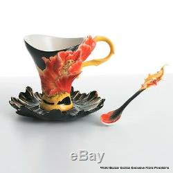 FZ01162 Franz Porcelain cup saucer spoon Vermillion Peony Exclusive art