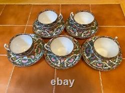 Famille Rose Antique/Vintage Porcelain China Cup & Saucer Set (Multicolor 5pcs)