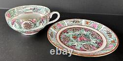 Famille Rose Medallion Canton Cups & Saucers Set of 8 Hong Kong Hand Painted