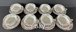 Famille Rose Medallion Canton Cups & Saucers Set of 8 Hong Kong Hand Painted