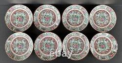 Famille Rose Medallion Canton Cups & Saucers Set of 8 Hong Kong Hand Painted