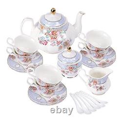 Fanquare Purple Flowers Porcelain Tea Set Tea Cup and Saucer Set Wedding Tea