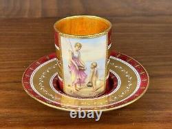 Fine Royal Vienna Style Hand Painted Gilt Porcelain Cabinet Cup & Saucer, Signed