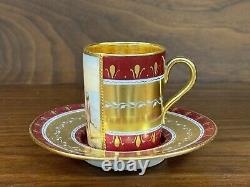 Fine Royal Vienna Style Hand Painted Gilt Porcelain Cabinet Cup & Saucer, Signed