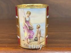 Fine Royal Vienna Style Hand Painted Gilt Porcelain Cabinet Cup & Saucer, Signed