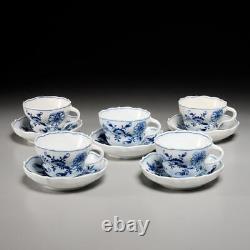 Five (5) Meissen Blue Onion Porcelain Teacups & Saucers