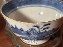 Four Antique Chinese Export Canton Blue & White Porcelain Cup & Saucer