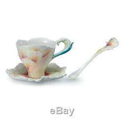 Franz Porcelain Blossom Peony Cup / Saucer & Spoon Set Fz2078 Mint In Box