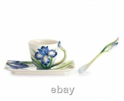 Franz Porcelain Cup, Saucer & Spoon Set Iris Flower
