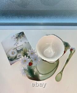 Franz Porcelain Cup, Saucer and Spoon Set Ladybug Collection IOB