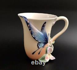 Franz Porcelain Cup and Saucer Set Red Spotted Purple Butterfly FZ01670 With Box