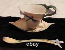 Franz Porcelain Dragonfly Cup, Saucer, Tray & Spoon Tea Set FZ00212 NIB Mint