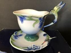 Franz Porcelain Iris Cup, Saucer & Spoon Set Hummingbird