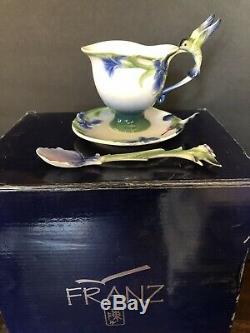 Franz Porcelain Iris Cup, Saucer & Spoon Set Hummingbird