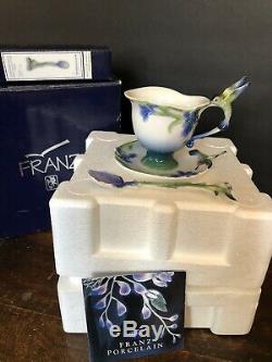 Franz Porcelain Iris Cup, Saucer & Spoon Set Hummingbird