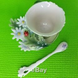 Franz Porcelain Ladybug Floral Design Cup Saucer & Spoon Set of 3 Displayed Only