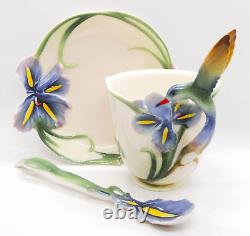 Franz Porcelain Long Tail Hummingbird Cup Saucer Spoon Set