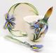 Franz Porcelain Long Tail Hummingbird Cup Saucer Spoon Set