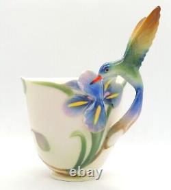 Franz Porcelain Long Tail Hummingbird Cup Saucer Spoon Set