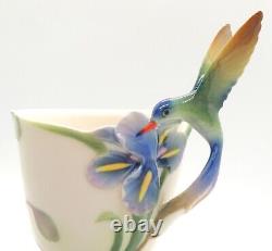 Franz Porcelain Long Tail Hummingbird Cup Saucer Spoon Set