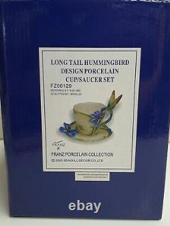 Franz Porcelain Long Tail Hummingbird Design Porcelain Cup & Saucer MIB FZ00129