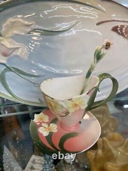 Franz Porcelain Winter Moth Orchid Tea Cup and Saucer Set, with Bee spoon