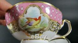 French Antique Old Paris Porcelain Cabinet Tea Cup and Saucer Birds Hand Painted