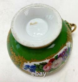 French Feuillet Hand Painted Porcelain Cup and Saucer c1930
