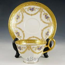 French Haviland Limoges Porcelain Gold Encrusted Raised Enamel Cup & Saucer