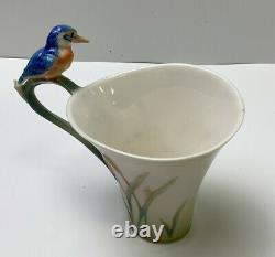 Fz01182 Franz Kingfisher Sculptured Porcelain Cup / Saucer
