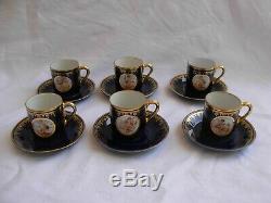 GERMAN PORCELAIN COFFEE CUPS AND SAUCERS, CHERUB PATTERN, SET OF 6, 1930s YEARS
