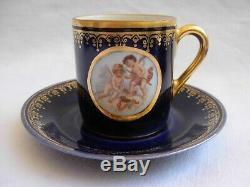 GERMAN PORCELAIN COFFEE CUPS AND SAUCERS, CHERUB PATTERN, SET OF 6, 1930s YEARS