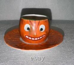 German Halloween Jack O'Lantern Pumpkin Porcelain Mini Tea Cup & Saucer RARE Old