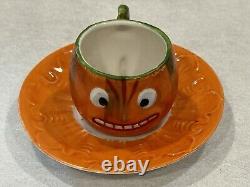 German Halloween Jack O'Lantern Pumpkin Porcelain Mini Tea Cup & Saucer RARE Old