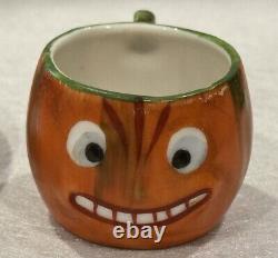 German Halloween Jack O'Lantern Pumpkin Porcelain Mini Tea Cup & Saucer RARE Old