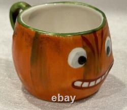 German Halloween Jack O'Lantern Pumpkin Porcelain Mini Tea Cup & Saucer RARE Old