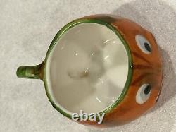 German Halloween Jack O'Lantern Pumpkin Porcelain Mini Tea Cup & Saucer RARE Old