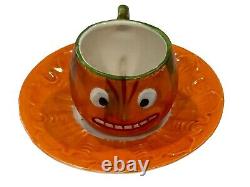 German Halloween Jack O'Lantern Pumpkin Porcelain Mini Tea Cup & Saucer RARE Old