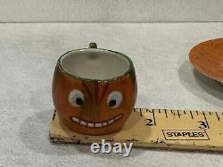 German Halloween Jack O'Lantern Pumpkin Porcelain Mini Tea Cup & Saucer RARE Old