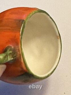 German Halloween Jack O'Lantern Pumpkin Porcelain Mini Tea Cup & Saucer RARE Old